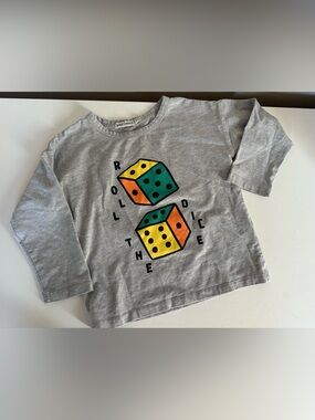 Bobo Choses Grey Long-Sleeve Tee with Yellow, Green & Orange Dice Graphic 2/3yrs